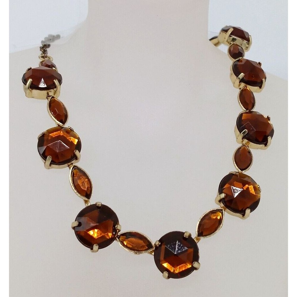 Amber Topaz Rhinestone Choker Necklace Gold Tone Copper Chain Claires